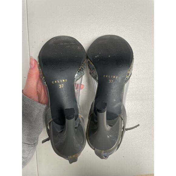 CELINE Women's Leather Sequin Slingback Heel Pump Gray Size 37 Round Toe - Picture 5 of 10